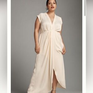 Anthropologie Sleeveless V-neck Twist-Front Satin Dress